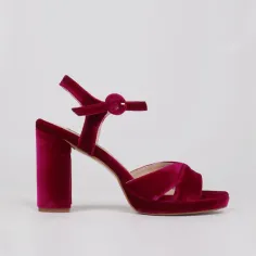Platform sandals burgundy velvet - Dress heel sandals TERESA