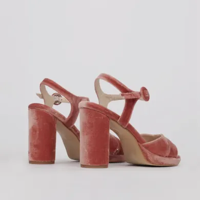 Women heel sandal pink velvet - Dress women sandals TERESA