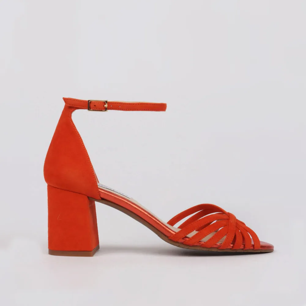 Sandalias fiesta tacón cómodo BELEN color naranja - LT zapatos