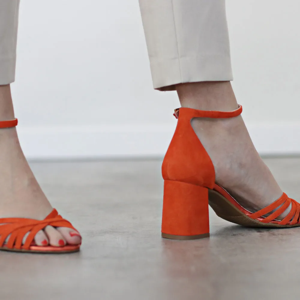 Sandalias fiesta tacón cómodo BELEN color naranja - LT zapatos