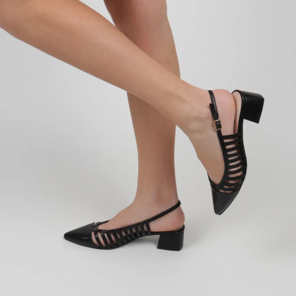 Zapatos negros ELISA ▻ Zapato destalonado negro tacon bajo