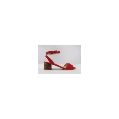 Red sandals block heel metal KIKA