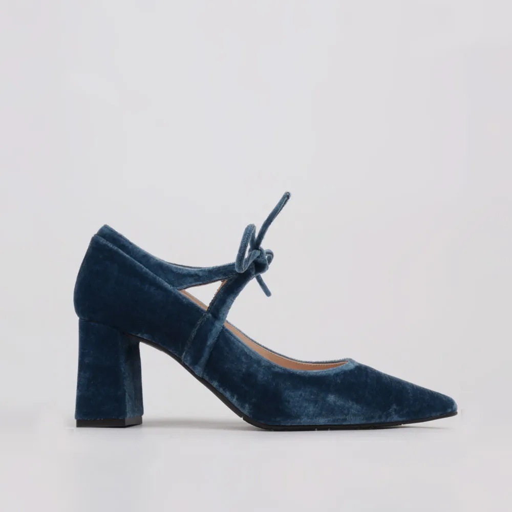 Zapatos terciopelo azul RANIA ▻ Zapato de fiesta tacón cómodo