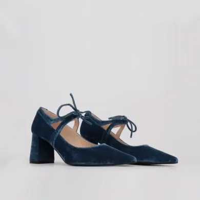 Zapatos terciopelo azul RANIA ▻ Zapato de fiesta tacón cómodo