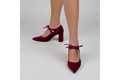 Zapatos terciopelo granate RANIA ▻ Zapato fiesta tacón cómodo