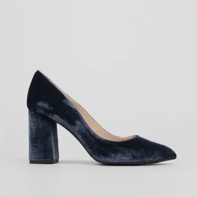 Blue velvet heel pumps – Comfortable stilettos - Velvet blue shoe