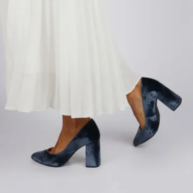 Zapatos terciopelo azul – Stilettos cómodos - Zapato terciopelo