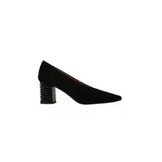 Black suede shoes with jewel heel and french hollow DORIS