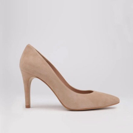 Zapatos stilettos ante nude tacón 9 cm. CLARA