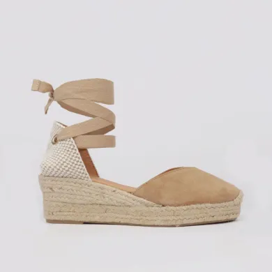 Camel suede low wedge and platform women espadrilles ANA
