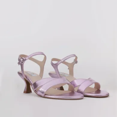 Lilac sandals FATIMA metallic leather - Dress sandals low heel