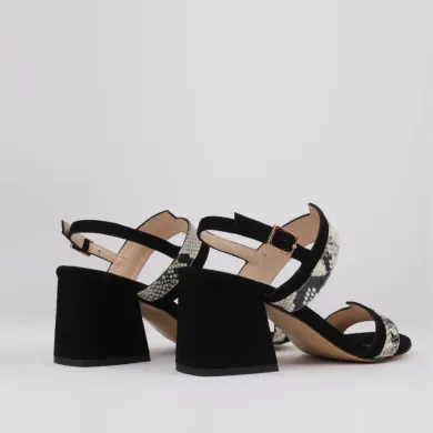 Block heel sandals black and print JIMENA