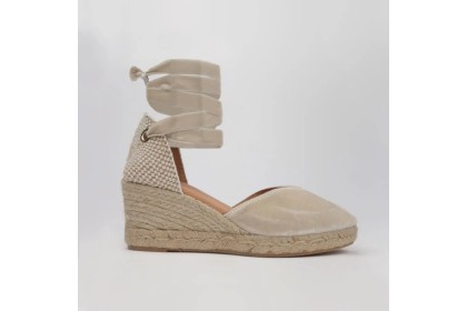 Velvet wedges espadrilles CATALINA white-off color