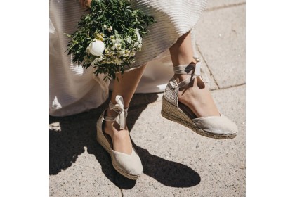 Velvet wedges espadrilles CATALINA white-off color