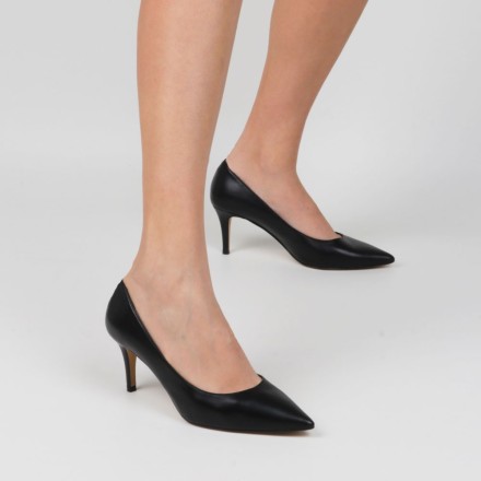 Black leather mid heel ISABELA stiletto