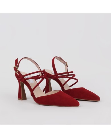 Zapatos destalonados rojos de vestir tacón trapecio ROSANA
