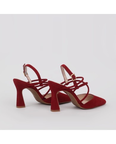 Zapatos destalonados rojos de vestir tacón trapecio ROSANA