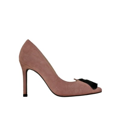 Stilettos ante rosado detalle borlas negras MACARENA