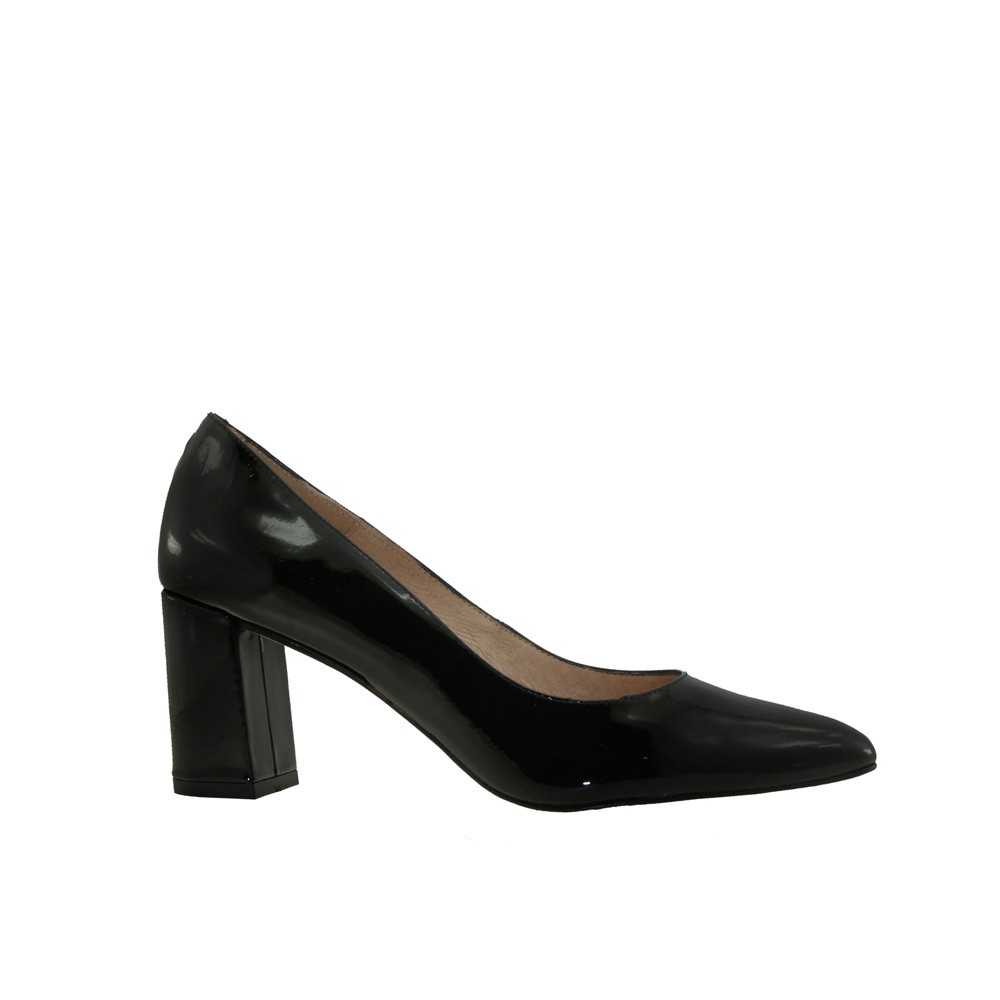 Stilettos tacón bloque charol negro ALMA