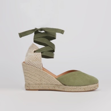 Alpargatas cuña verde khaki REBECA - Luisa Toledo espadrilles