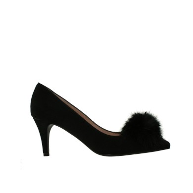 Zapatos tacón medio detalle pompón negro