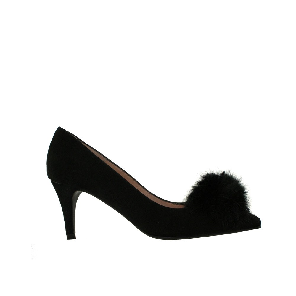 Zapatos tacón medio detalle pompón negro