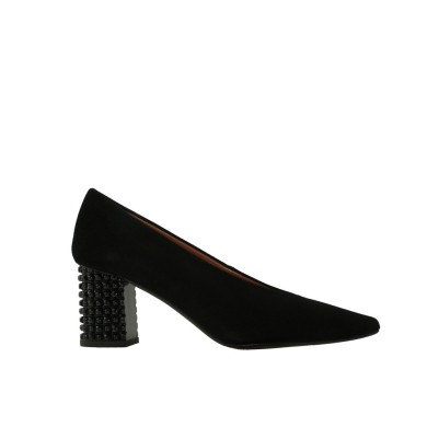 Zapatos ante negro con tacón joya y hueco francés DORIS