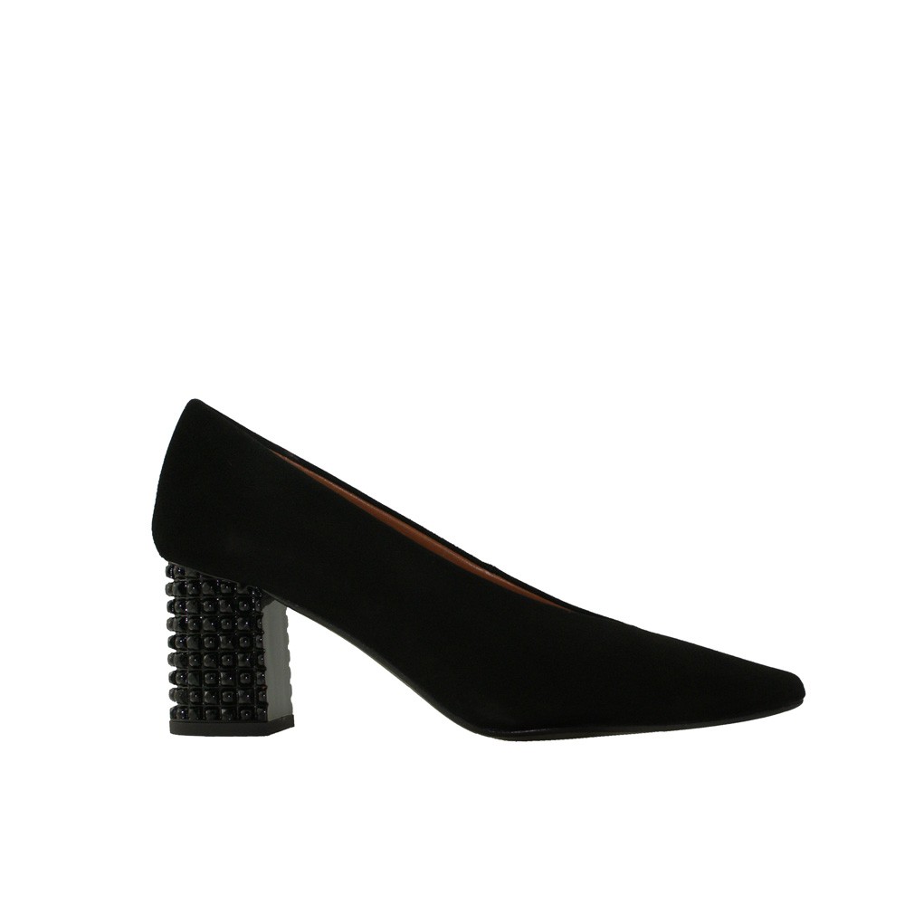 Zapatos ante negro con tacón joya y hueco francés DORIS