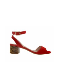 Sandalias rojas tacón bloque metal