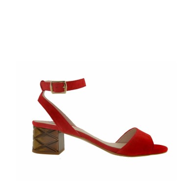 Sandalias rojas tacón bloque metal