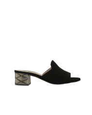 Mules ante negro tacón detalle metal
