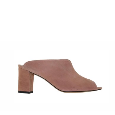Mules LOLA con tacón ancho corte en uve ante natural