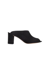 Mules LOLA con tacón ancho corte en uve ante negro
