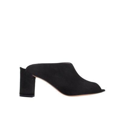 Mules LOLA con tacón ancho corte en uve ante negro