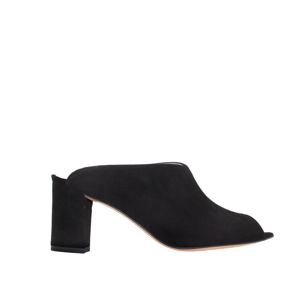 Mules LOLA con tacón ancho corte en uve ante negro