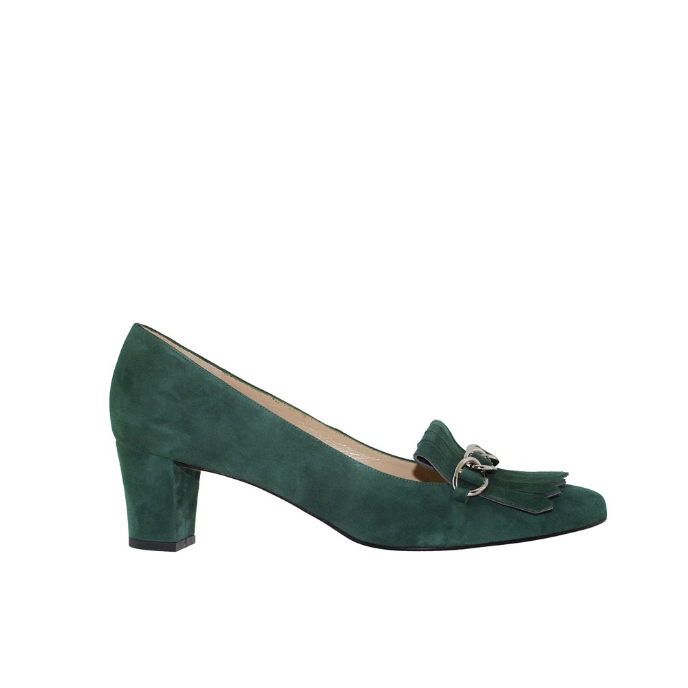 Zapatos ante verde con flecos GRETA