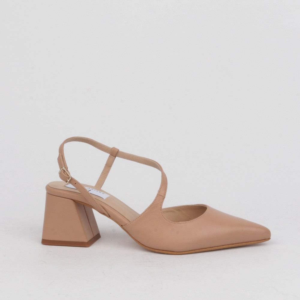 Zapatos destalonados SANDRA piel beige | Zapatos tacón ancho