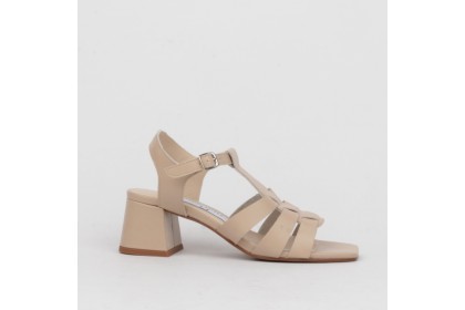 Sandalias beige ROMANA tiras tacón medio | Luisa Toledo