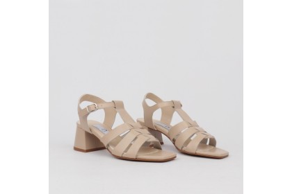 Sandalias beige ROMANA tiras tacón medio | Luisa Toledo