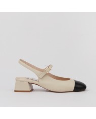 Zapato tacón bajo detalle pulsera piel blanco y negro YOLANDA
