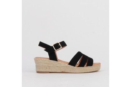 Sandalias negras cuña baja NORA ✓ Alpargatas Luisa Toledo