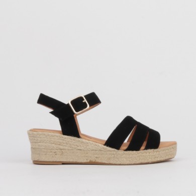 Sandalias negras cuña baja NORA ✓ Alpargatas Luisa Toledo