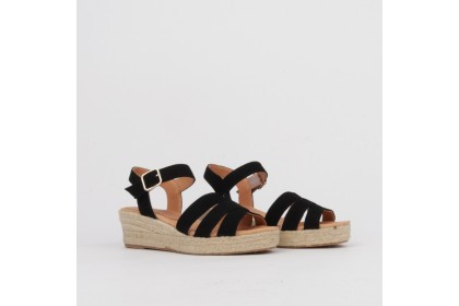 Sandalias negras cuña baja NORA ✓ Alpargatas Luisa Toledo