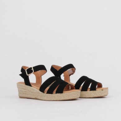 Sandalias negras cuña baja NORA ✓ Alpargatas Luisa Toledo