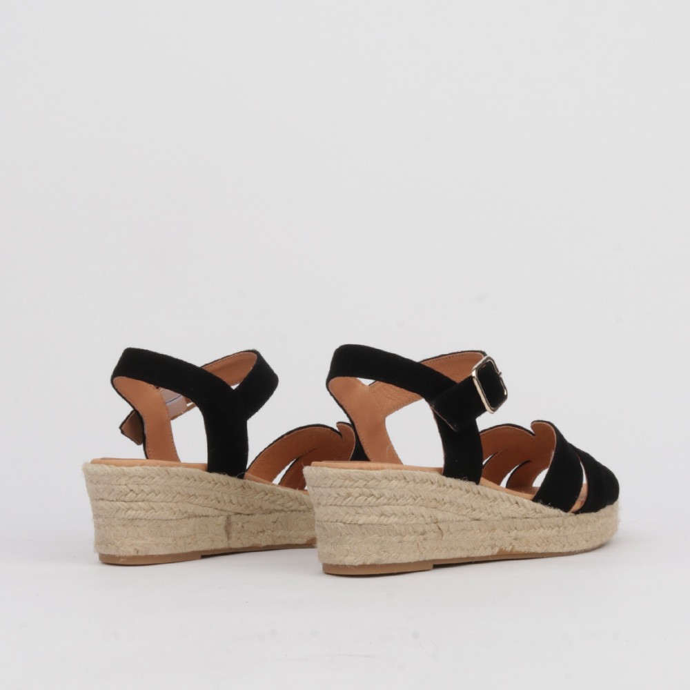 Sandalias negras cuña baja NORA ✓ Alpargatas Luisa Toledo