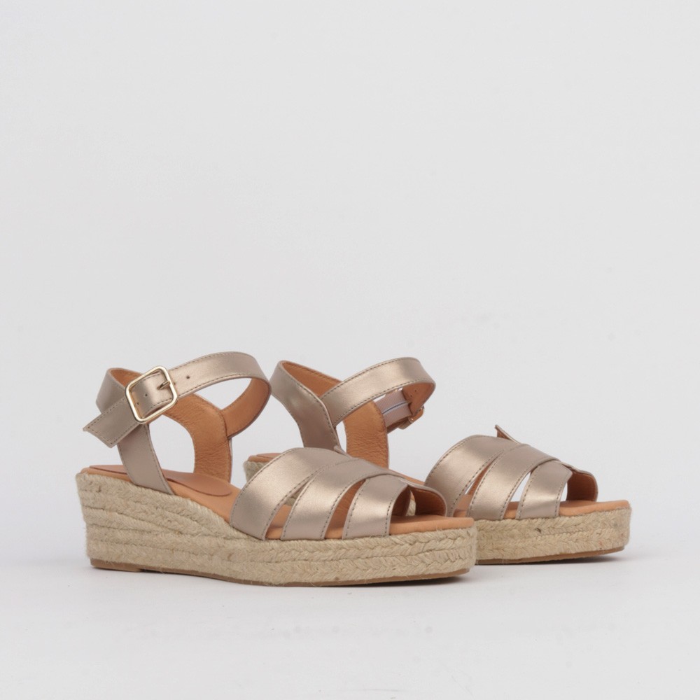 Sandalia dorada cuña esparto NORA ✓ Alpargatas Luisa Toledo
