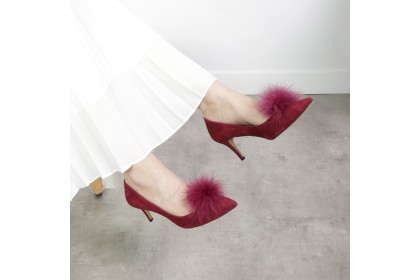 Removable pompom clip for shoes PLUMA garnet | Luisa Toledo