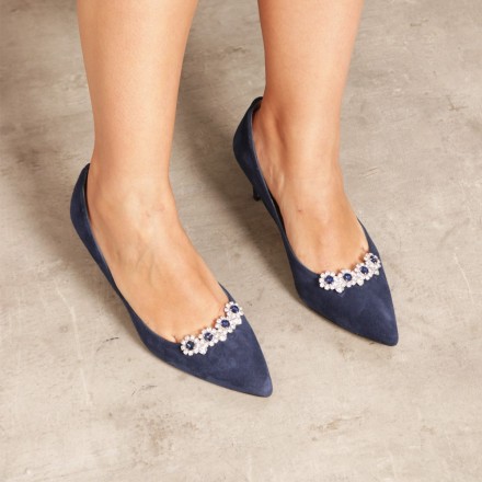 Broche FLORES azul y plata ✓ Adorno zapatos de quita y pon