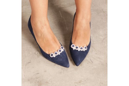 Removable shoe jewel charms FLORES blue-silver Luisa Toledo