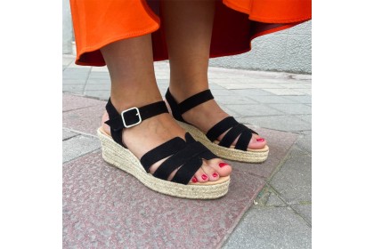 Sandalias negras cuña baja NORA ✓ Alpargatas Luisa Toledo